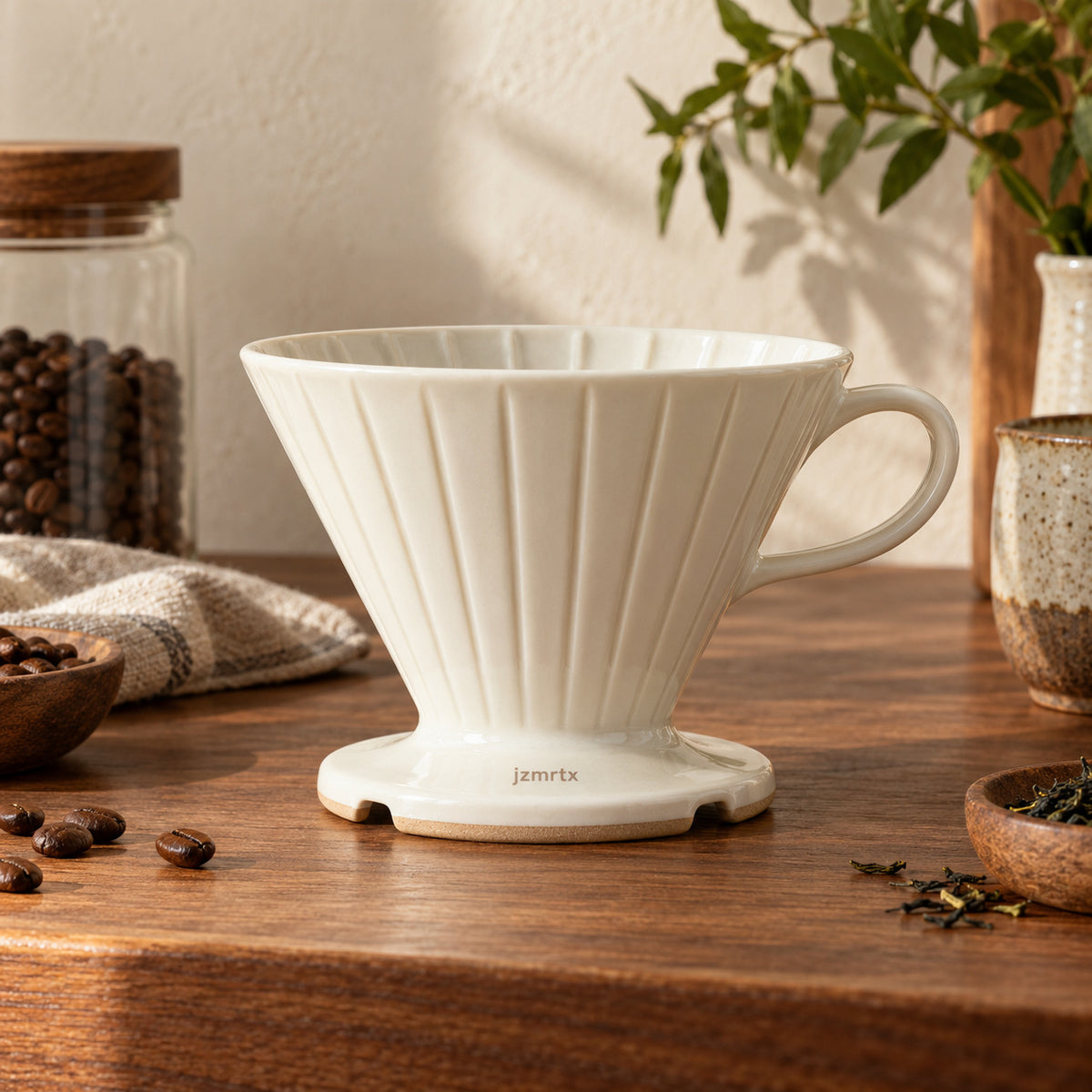 jzmrtx Ridge Ceramic Pour-Over Dripper — lifestyle scene