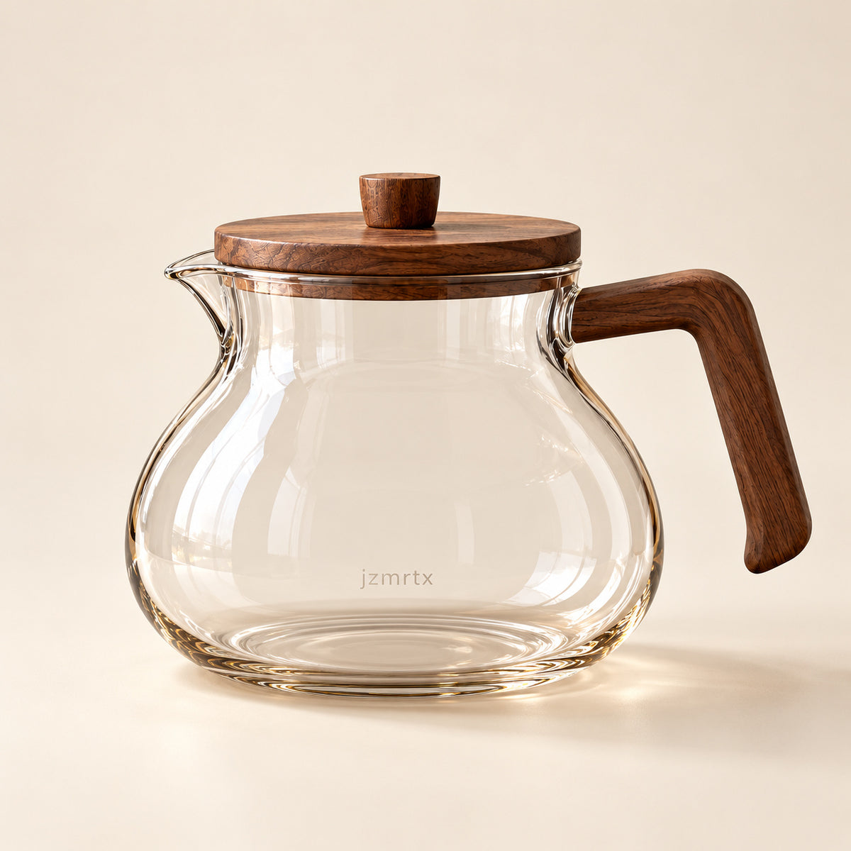 jzmrtx Walnut-Handle Glass Coffee Server — studio product view