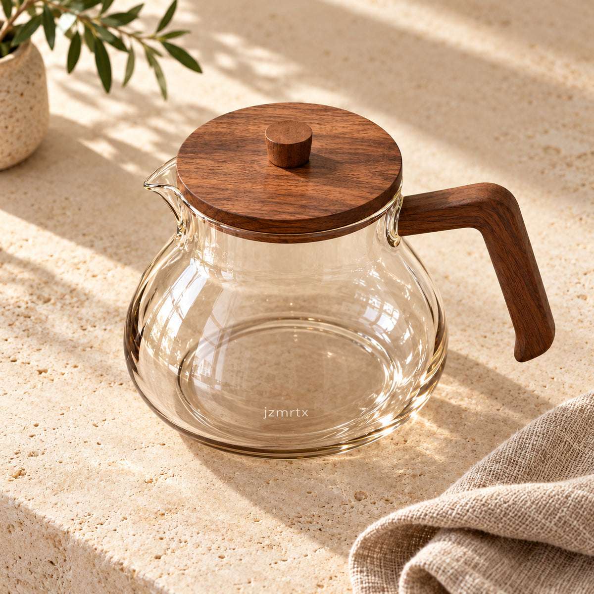 jzmrtx Walnut-Handle Glass Coffee Server — alternate angle