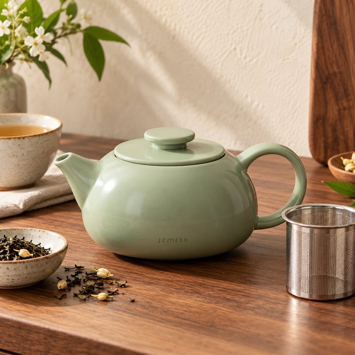 jzmrtx Pebble Ceramic Infuser Teapot — lifestyle scene