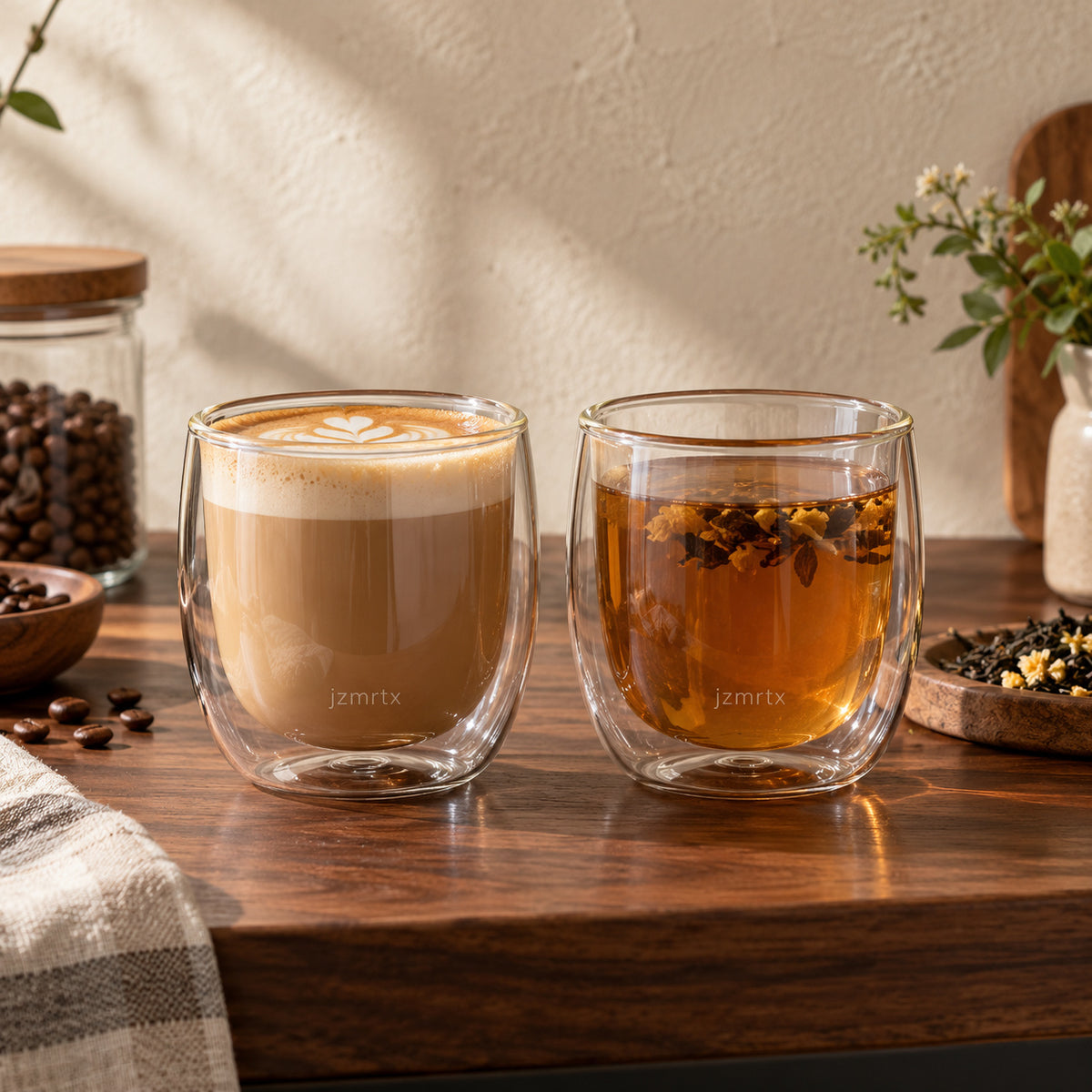 jzmrtx Double-Wall Glass Tumbler Pair — lifestyle scene